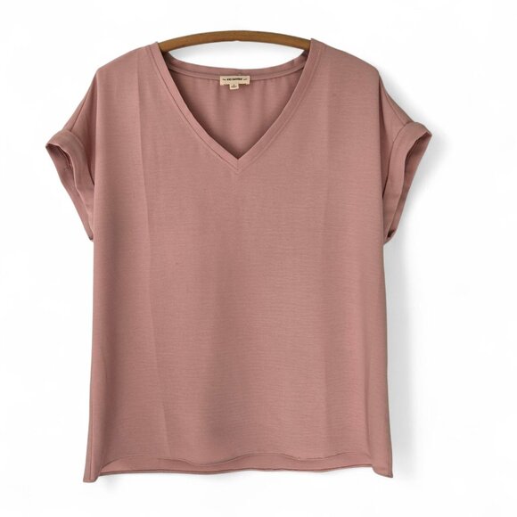 Ee:some Tops - Ee:Some Womens V-Neck Blouse Blush Pink V-Neck Cuffed Sleeve Small